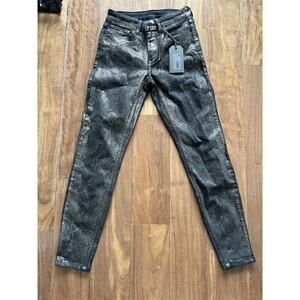 ALLSAINTS Miller Snake Jeans Womens Sz 25 Black Gold Skinny Mid Rise Goth NWT